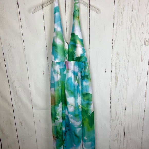 Bebe Dresses Bebe Blue Floral Chiffon Halter Neck Maxi Dress Poshmark